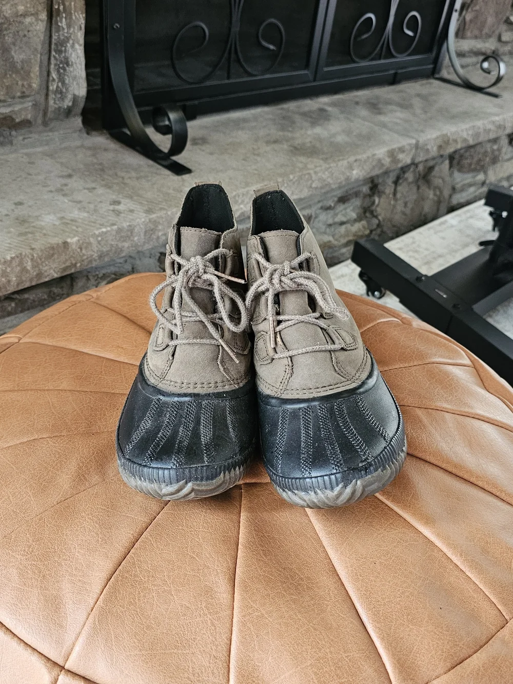 Sorel Taupe Suede and Black Rubber Duck Boots
